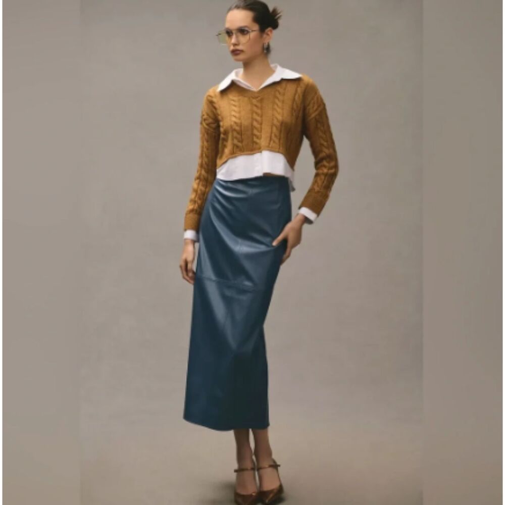 Anthropologie Pilcro Cropped Cable Knit Twofer Sweater